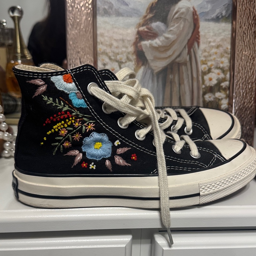 Converse Black Floral High-Top Sneakers